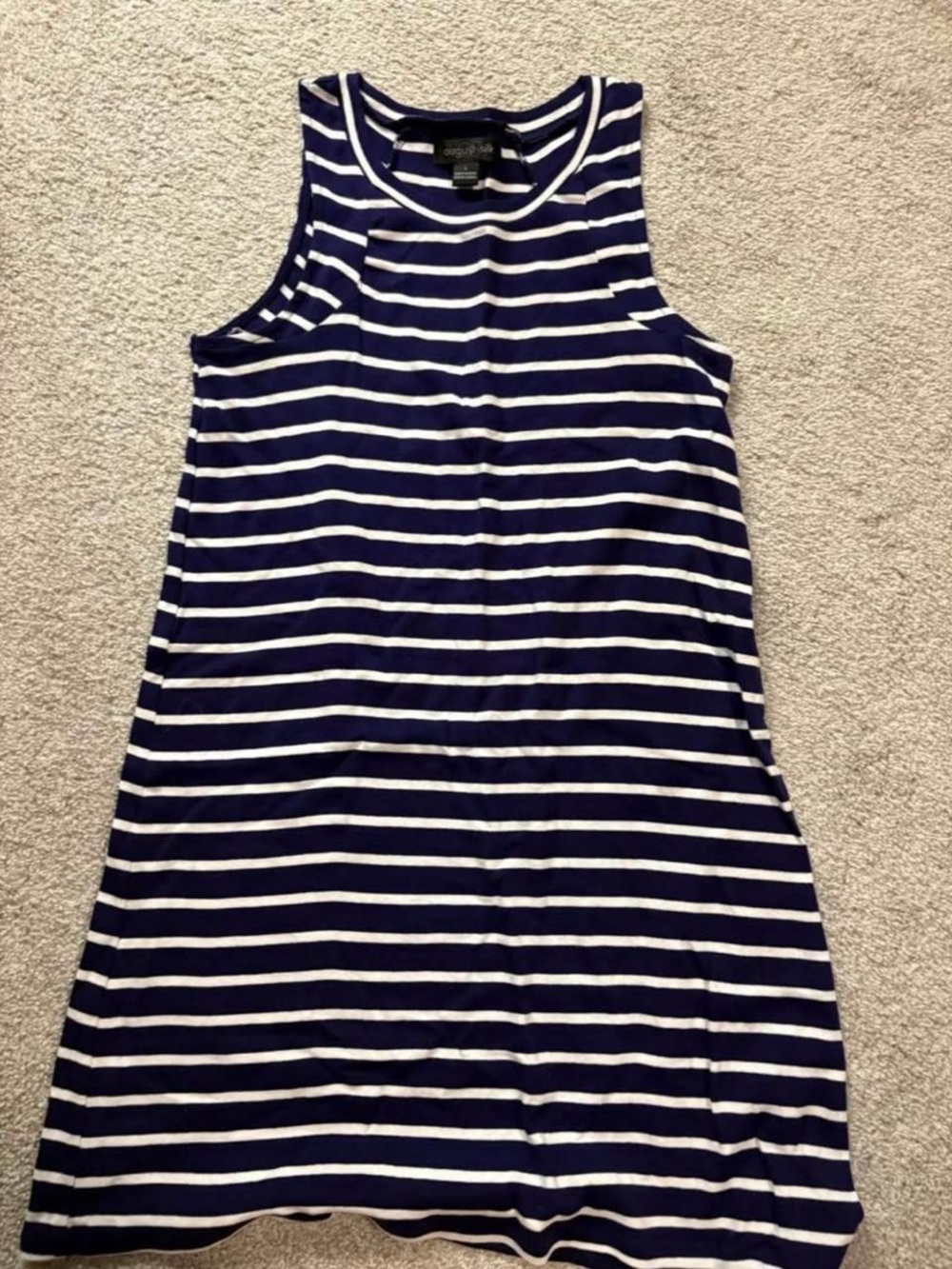August Silk Casual Navy & White Striped Tank Dress Size L
